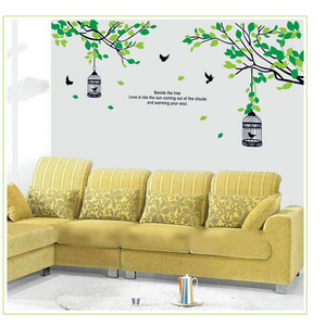 新款绿树鸟笼AY9045照片自粘墙贴纸 客厅卧室餐厅背景墙贴一件发