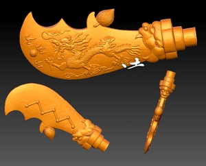 关公青龙七星刀圆雕图 三维立体图3d精雕四轴 青龙偃月大刀stl