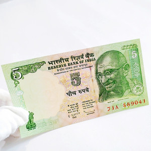 外国钱币全新印度5卢比纸币2009-10年甘地版收藏亚洲纸钞真品外币