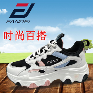 凡得女鞋新款百搭休闲运动鞋防滑厚底增高老爹鞋复古ins潮网面