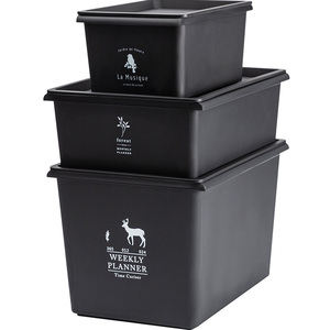 收纳箱塑料有盖简约收纳盒车载大号箱子衣物杂物储物盒黑色整理箱