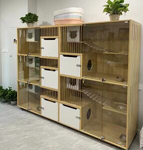 猫咪实木猫柜子两层三层宠物柜可定制猫窝别墅猫舍展示柜猫寄养柜