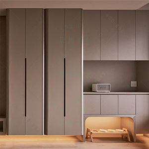 现代轻奢灰粽色实木烤漆衣柜门卧室柜门板衣帽间整装定做全屋定制