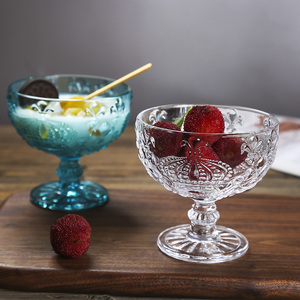 皇冠冰淇淋杯复古创意玻璃杯子雪糕奶昔甜点酸奶家用网红冰激凌碗
