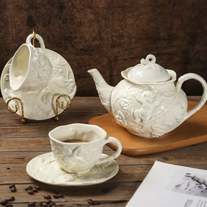 法式浮雕天使咖啡杯碟套装英式下午茶红茶茶具宫廷复古陶瓷壶精致