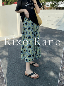 法国Rixo Rane 美到醉心⭐复古印花半身裙女高腰显瘦绿色碎花长裙