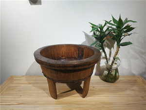 纯手工制作古式四角木盆 铁提木盆 纯实木足浴盆 水盆 古典摆件