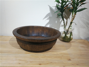 纯手工制作古式木盆 铁提木盆 纯实木足浴盆 水盆 古典摆件