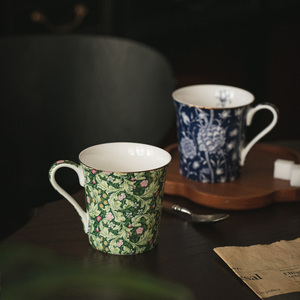 法式外单繁花骨瓷杯 马克杯子咖啡杯茶杯 把手水杯创意ins礼物欧