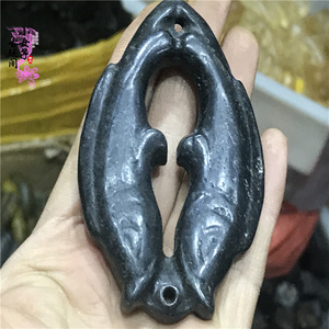 仿古玩做旧陨石吸磁铁古董玉璧玉器老岫玉高古玉摆件把件挂件双鱼
