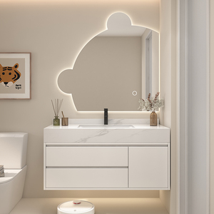 网红智能小熊镜子卫浴室柜组合卫生间洗脸洗漱台洗手池岩板一体盆