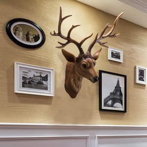 招财鹿头壁挂动物壁饰欧式客厅电视背景墙面玄关墙上墙壁装饰挂饰