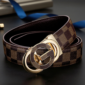 高档真皮皮带男自动扣时尚男士裤带商务休闲奢侈品格子纹字母腰带