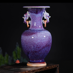 景德镇景力陶瓷仿古郎红双耳小花瓶客厅中式工艺品摆件高31厘米