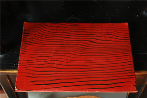 日本老式莳绘 红色波浪纹大漆茶盘 托盘 四边形茶具