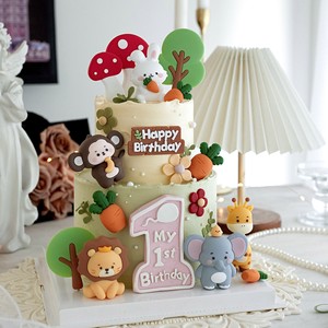 网红可爱卡通生肖小动物宝宝生日周岁白天满月蛋糕装饰甜品台摆件