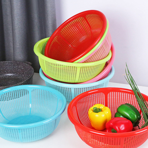 家用洗菜篮水果清洗蓝塑料沥水篮大号圆形菜筛厨房用品镂空洗米筛