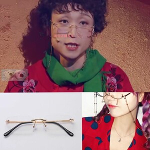 百变大咖秀张海宇青岛大姨同款眼镜带圆珠链条男女无边小方框墨镜