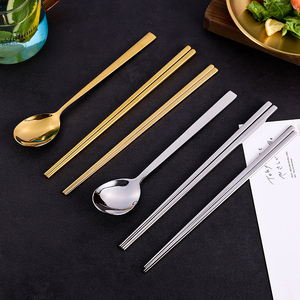 韩国金色筷子 304不锈钢方形防滑筷子韩式料理餐厅餐具实心扁筷子