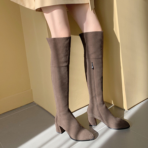 刺玫瑰女鞋女兆秋冬季名典自由姿色正品全皮粗跟长筒靴过漆靴女靴