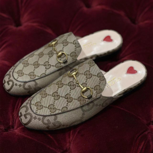 gucci/古驰 22新款经典双g老花刺绣懒人鞋 平底马衔扣半拖单鞋女
