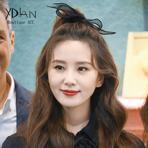 刘诗诗同款黑色网纱蝴蝶结发圈女2021年新款高马尾半扎丸子头发绳