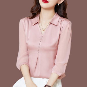真丝衬衫女七分袖中袖上衣时尚洋气桑蚕丝中年妈妈高贵气质小衫