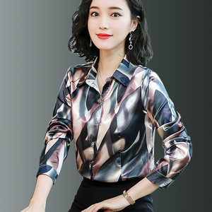 重磅真丝衬衫女长袖2019春装新款丝光缎面气质洋气小衫桑蚕丝上衣