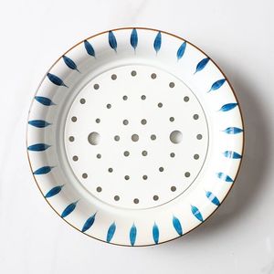 陶瓷饺子盘沥水双层盘10寸水饺盘家用创意水果盘菜盘托盘大号蒸盘