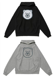 代购human made kaws 联名 胸前北极熊印花宽松男女加绒连帽卫衣