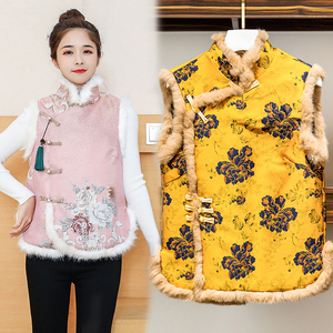 200斤胖mm汉服中国风元素加肥加大码唐装女冬季过年旗袍小袄马甲