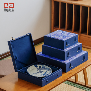 景欣高档云锦布中国风盘子锦盒包装盒瓷盘茶托壶承茶饼礼品盒定制