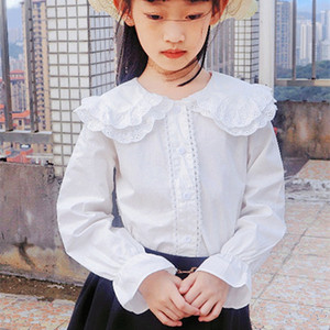 女童衬衫2024春秋装新款儿童洋气娃娃领上衣大领子白色洋气衬衣