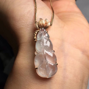 天然缅甸a货翡翠年年有鱼挂件 18k金镶嵌金鱼(金玉满堂)吊坠女