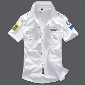 青年男装衬衫新款夏季空军一号军旅韩版修身清凉纯棉短袖休闲衬衣