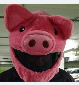 粉猪头盔套猪头套头盔套卡通熊猫耳朵兔羊保护套摩托车毛绒正品新