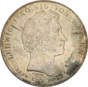 德国巴伐利亚路德维希一世1828年白铜镀银复制硬币钱币工艺品