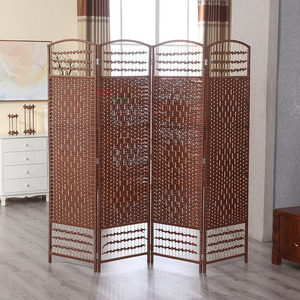 简易藤编屏风折叠客厅隔断玄关办公室折屏实木移动草编屏风中式