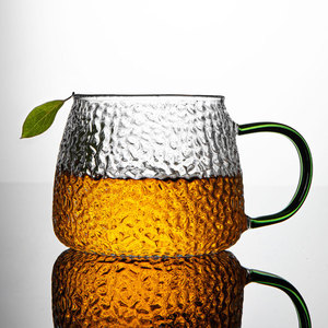 锤纹泡茶开水杯带把手家用茶杯女生单层喝水的杯子带盖耐热玻璃杯