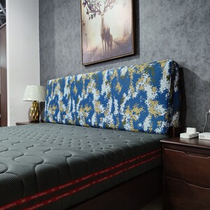 实木床迷彩头靠背软包科技布床头板卧室床靠垫枕双人榻榻米可拆洗