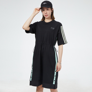 阿迪达斯三叶草短袖女装2022夏运动休闲长款连衣裙h39023 h39024