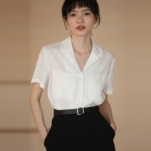 哈齿小姐22夏季新款复古法式古巴领清透环保亚麻宽松衬衫防晒外套
