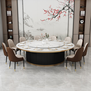 酒店餐桌大圆桌电动转盘自动旋转10/20人2米3岩板大理石定制餐厅