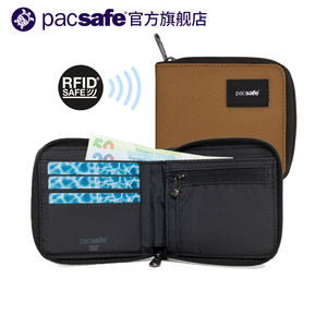 pacsafe 拉链短款两折钱包男 RFID防消磁防盗刷小钱夹