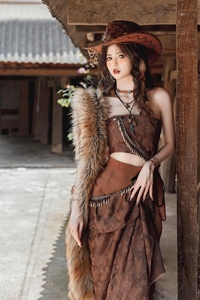古典异域西域风情女神部落公主中古西部牛仔不规则裙服装旅拍摄影