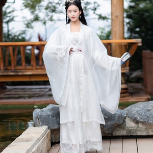 晋魏汉服 大袖 仙女纯白白蛇渡尘素色襦裙清新淡雅广袖非古装超仙