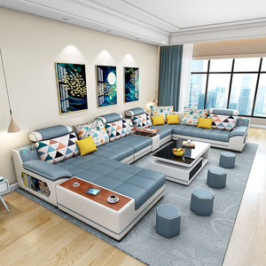 布艺沙发大户型客厅七件套4米现代简约新款家用科技布沙发u型组合