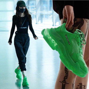 angelababy杨颖同款荧光绿老爹鞋厚底增高水晶底休闲网面运动鞋女