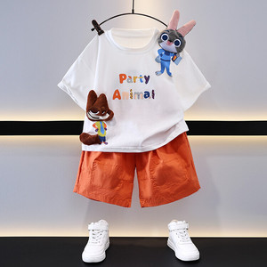 韩版男童夏装套装痞帅2024新款洋气兔子夏季酷儿童短袖衣服两件套