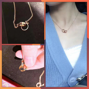 cartier/卡地亚 经典款love无钻双环项链 18k玫瑰金 镶钻锁骨链女